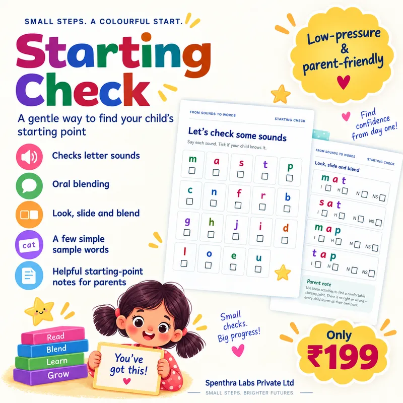 Starting check for letter sounds, oral blending and simple words